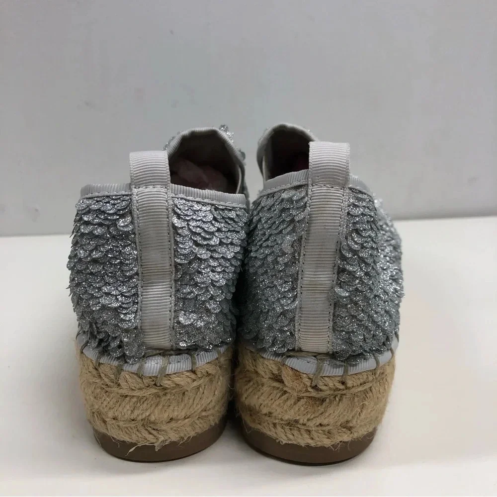 STEVE MADDEN ‘Poppi’ Silver Sequin Espadrilles Platform Shoes Size 7.5